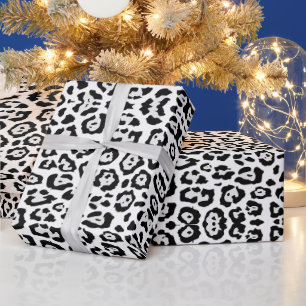 Trendy luipaardprintpatroon zwart grijs wit chic cadeaupapier