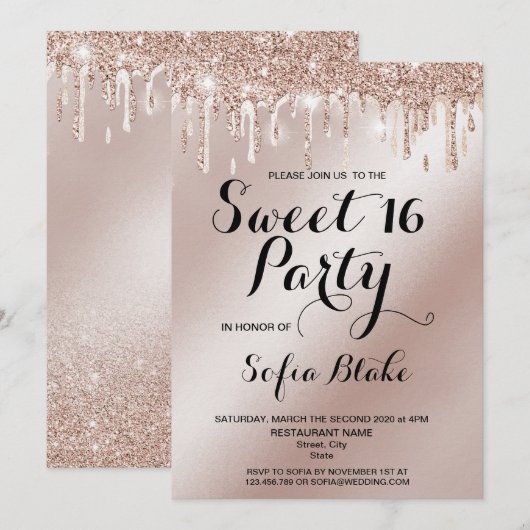 Trendy luxe druipende gouden folie kalligrafie kaart (Voorkant / Achterkant)