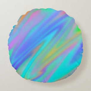 Trendy luxe groen blauw paarse faux holografisch rond kussen