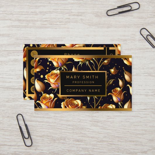Trendy Luxury Big Gold Roos Collectie Visitekaartje (Voorkant / Achterkant in situ)