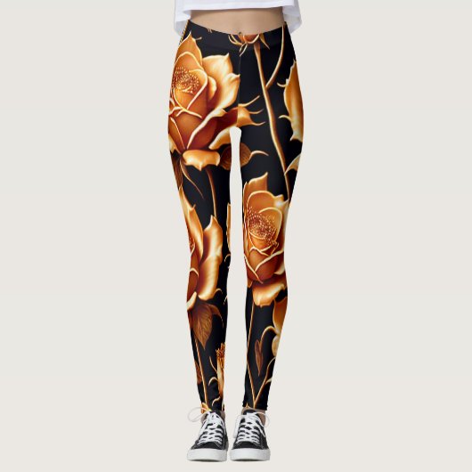 Trendy Luxury Boho Gold Roos Collectie Leggings (Voorkant)
