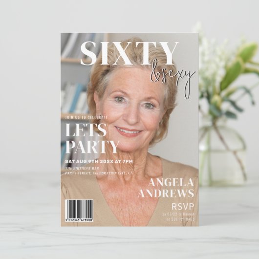 Trendy Magazine Hoesje | 60ste verjaardagsfeestje Kaart (Staand voorkant)