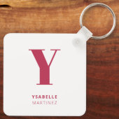 Trendy Magenta Modern Monogram Naam Sleutelhanger (Achterkant)