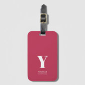 Trendy Magenta Simple Monogram Name Bagagelabel (Voorkant (verticaal))