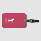 Trendy Magenta Simple Monogram Name Bagagelabel (Voorkant (horizontaal))