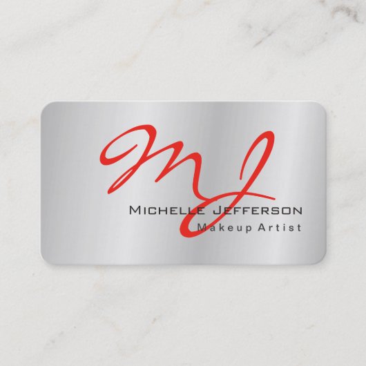 Trendy Makeup Artist Silver Gray Monogram Visitekaartje (Voorkant)