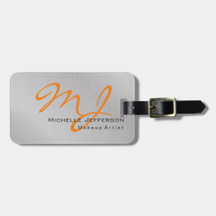 Trendy Makeup Artist Silver Grey Oranje Monogram Bagagelabel