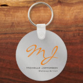 Trendy Makeup Artist Silver Grey Oranje Monogram Sleutelhanger (Voorkant)