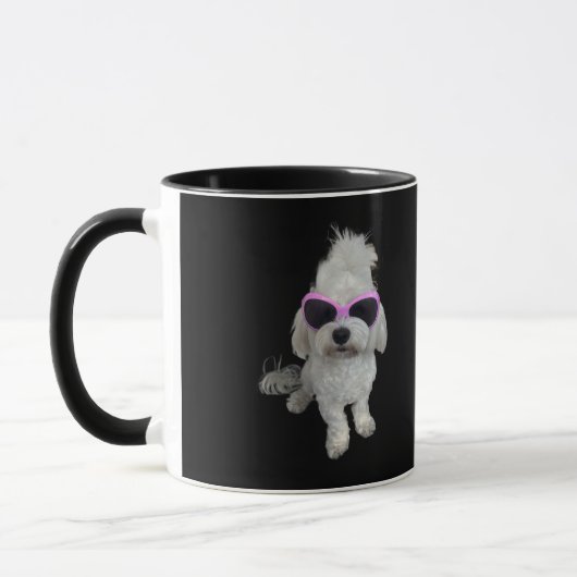 Trendy Maltese hond met roze bril - Schattige huis Mok (Links)
