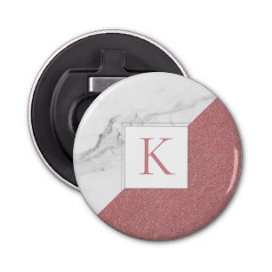 Trendy Marble Blush Pink Glitter Girly Monogram Button Flesopener