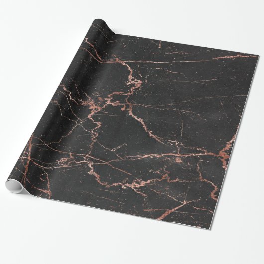 Trendy Marble Pink Black Glossy Cadeaupapier (Uitgerold)