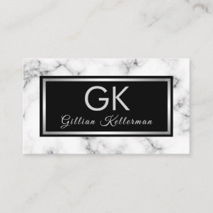 Trendy Marble Silver Monogram Visitekaartje