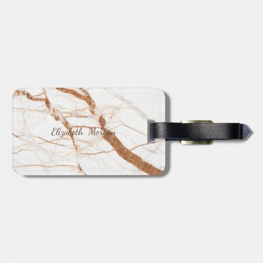 Trendy Marble Stone Texture, Monogram-Personalized Bagagelabel (Achterkant horizontaal)
