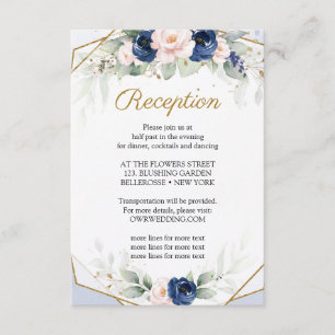 Trendy Marine en Blush Floral Fsuc Gold Receptie Informatiekaartje