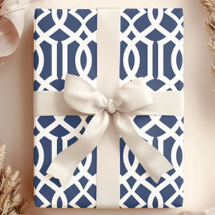 Trendy marine en witte Marokkaanse trellispatroon Cadeaupapier