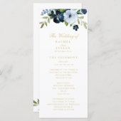 Trendy marineblauw en gouden bloemenbruiloft progr programma (Voorkant / Achterkant)