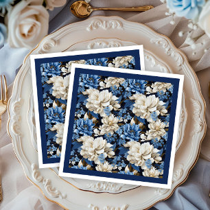 Trendy marineblauwe bloemige stijlvolle feestserve servet