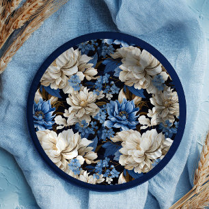 Trendy marineblauwe bloemrijke stijlvolle feest pa papieren bordje