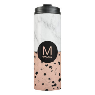Trendy Marmer en Roos Goudpatroon met Monogram Thermosbeker