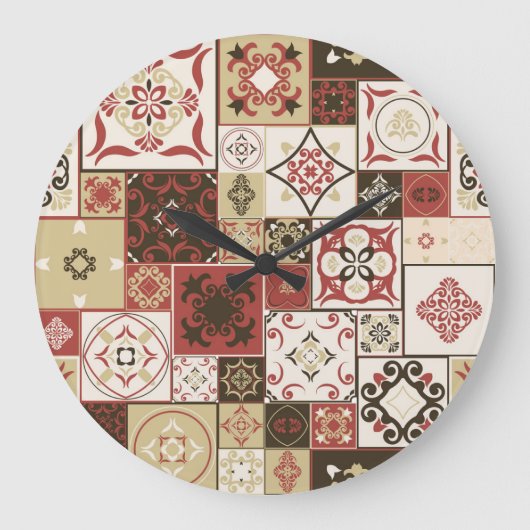 Trendy Marsala Marokkaanse Tegel Pattern Grote Klok (Voorkant)