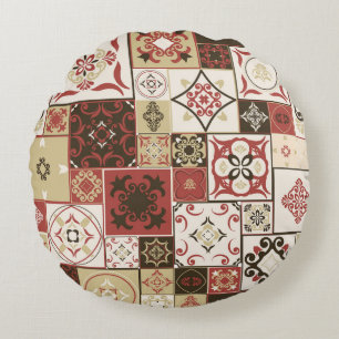 Trendy Marsala Marokkaanse Tegel Pattern Rond Kussen
