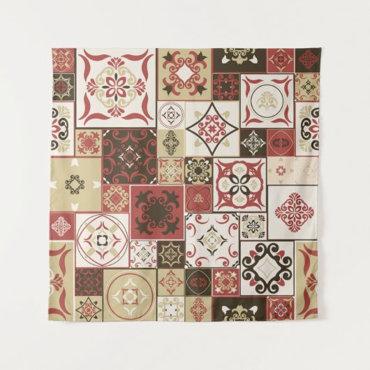 Trendy Marsala Marokkaanse Tegel Pattern Wandkleed (Voorkant)