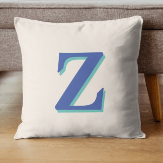 Trendy Medium Blue 3D Initiaal Letter | Linnen kle Kussen