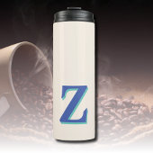 Trendy Medium Blue 3D Initiaal Letter | Linnen kle Thermosbeker