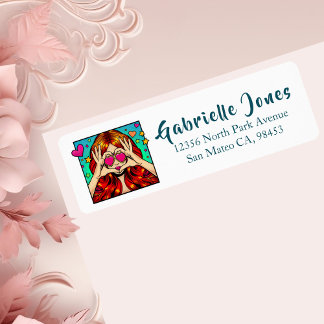 Trendy Meisje In Zonnebril Pop Art Retouradres Etiket