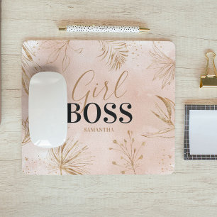 Trendy Meisjesachtig Roze & Gouden Girl Boss Naam Muismat