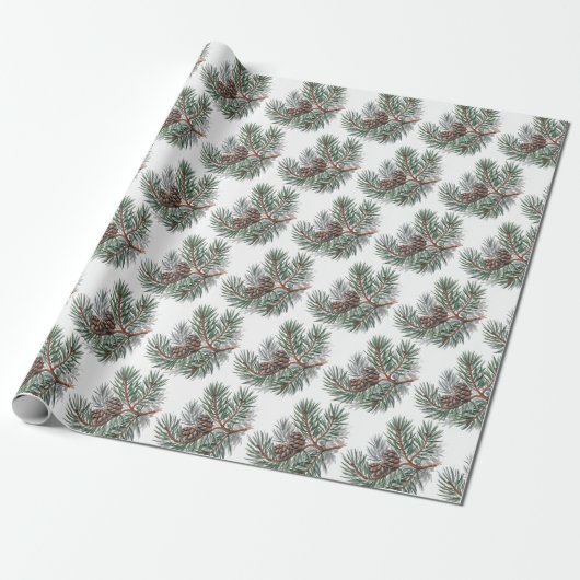 Trendy Merry Christmas Pine Cones and Branches Cadeaupapier (Uitgerold)