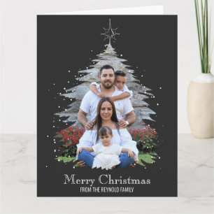 Trendy Merry kerstboom Silhouette Foto grijs Kaart