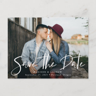 Trendy met de hand geschreven script foto save the aankondigingskaart