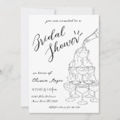 Trendy met de hand getekende champagnetoren bruids kaart (Voorkant)