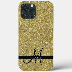 Trendy Metallic Glitter Goud Licht Monogrammed iPhone 13 Pro Max Hoesje