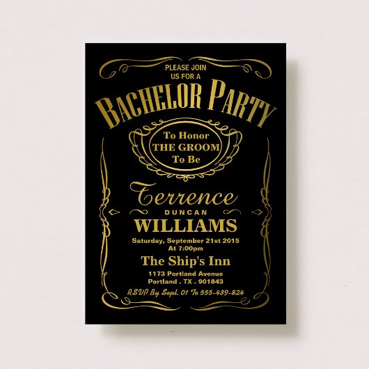 Trendy Metallic Gold Typography Bachelor Party Kaart