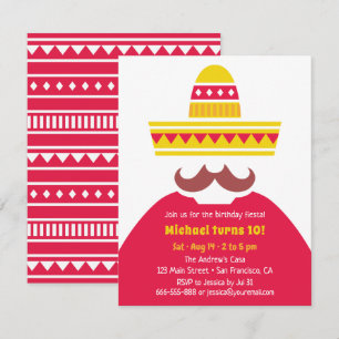 Trendy Mexicaanse Sombrero Snor Feestfeest Kaart