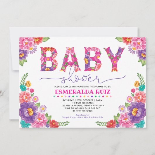 Trendy Mexican Floral Fiesta Girl Baby shower Kaart (Voorkant)