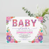 Trendy Mexican Floral Fiesta Girl Baby shower Kaart (Staand voorkant)