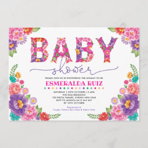 Trendy Mexican Floral Fiesta Girl Baby shower Kaart