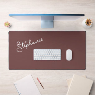 Trendy Minimalist Brown Script gepersonaliseerde n Bureaumat