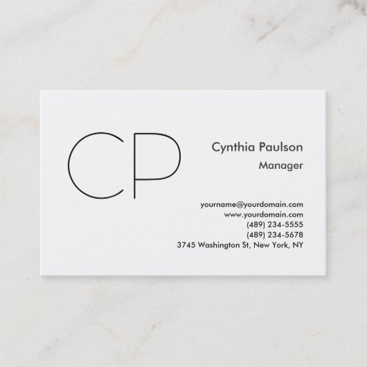 Trendy minimalist Modern Monogram Plain Visitekaartje (Voorkant)