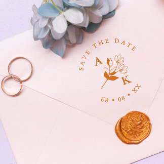 Trendy Minimalist Wedding Wildflower Initialen Rubberstempel