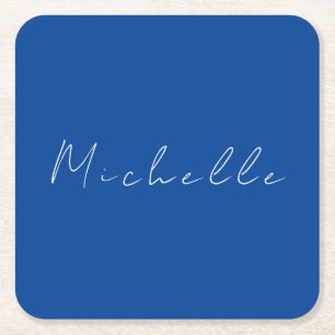 Trendy minimalistisch modern handgeschreven blauw vierkante kartonnen onderzetter