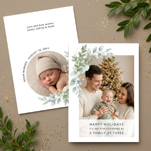 Trendy Minimalistische Eerste Kerstmis Familiefoto Feestdagenkaart