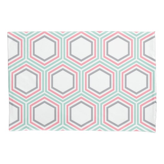 Trendy Mint en Coral Geometric Pattern Kussensloop (Voorkant)