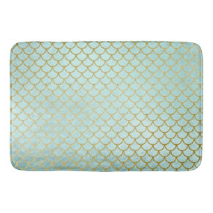 Trendy Mint Gold Glitter Mermaid Scales Badmat
