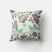Trendy Mint Gray Modern Floral Bird Kussen (Achterkant)