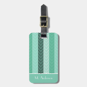 Trendy Mint Green Chevron Stripes and Name Bagagelabel
