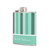 Trendy mint Green Chevron Stripes met naam Heupfles (Links)